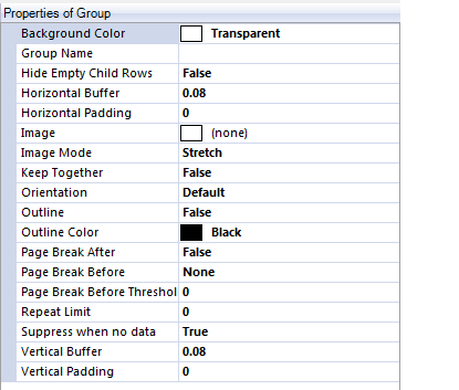 Template designer group properties